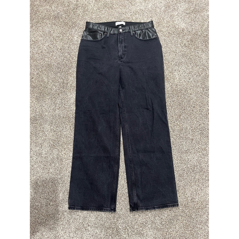 Abercrombie‎ & Fitch Curve Love 90s Relaxed High Rise Jeans Leather Trim 14R